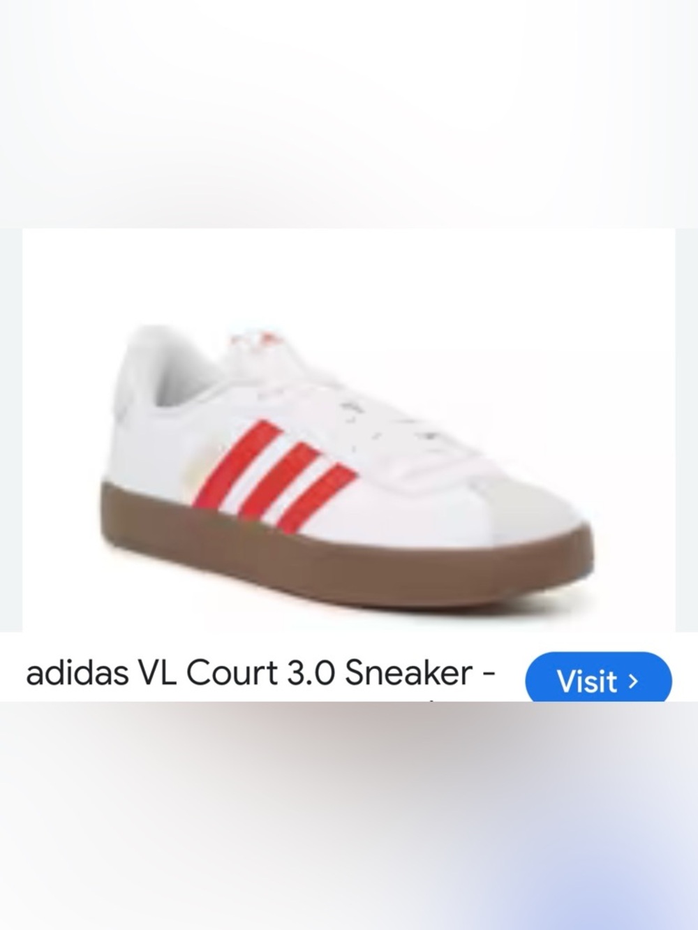 Women Adidas VL Court 3.0 White Sneaker with Red Stripes and Brown Sole
